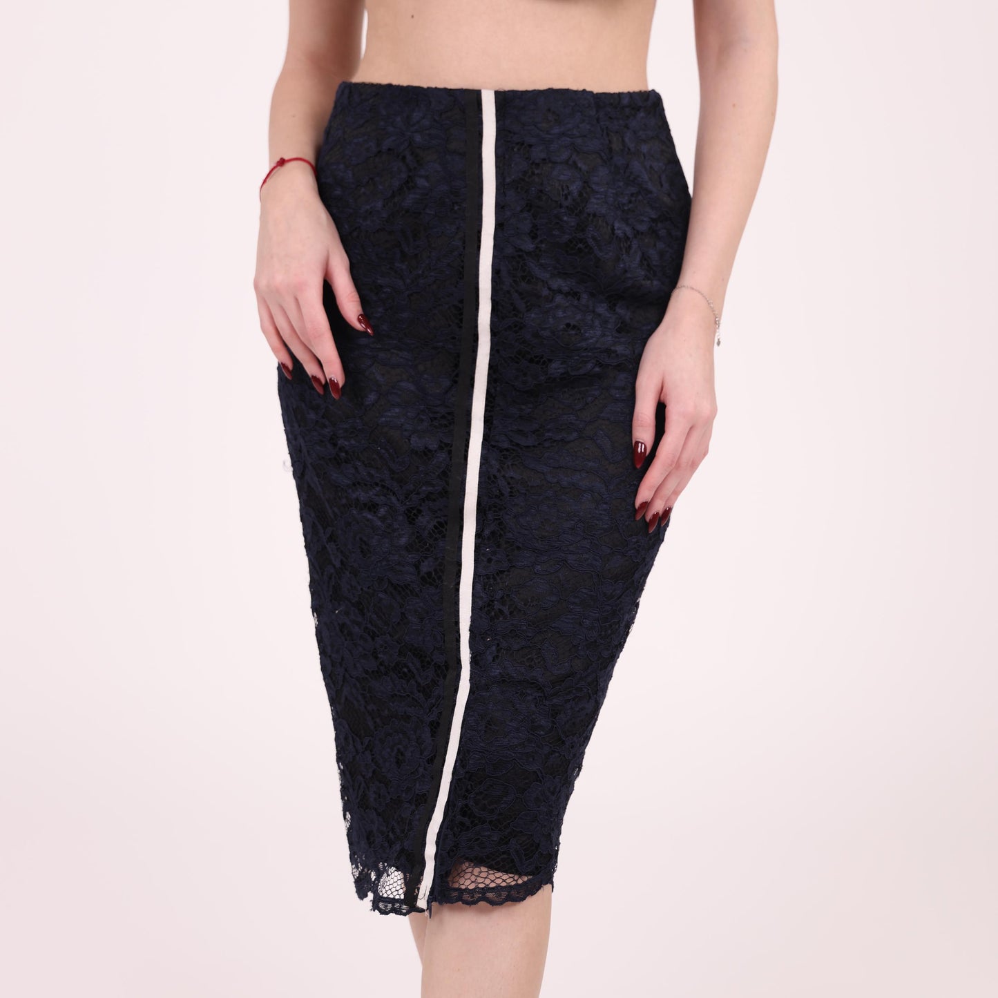 Navy Lace Pencil Skirt