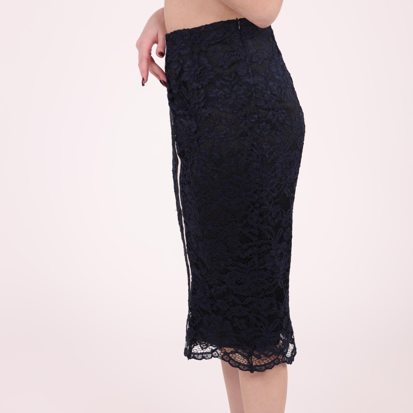 Navy Lace Pencil Skirt