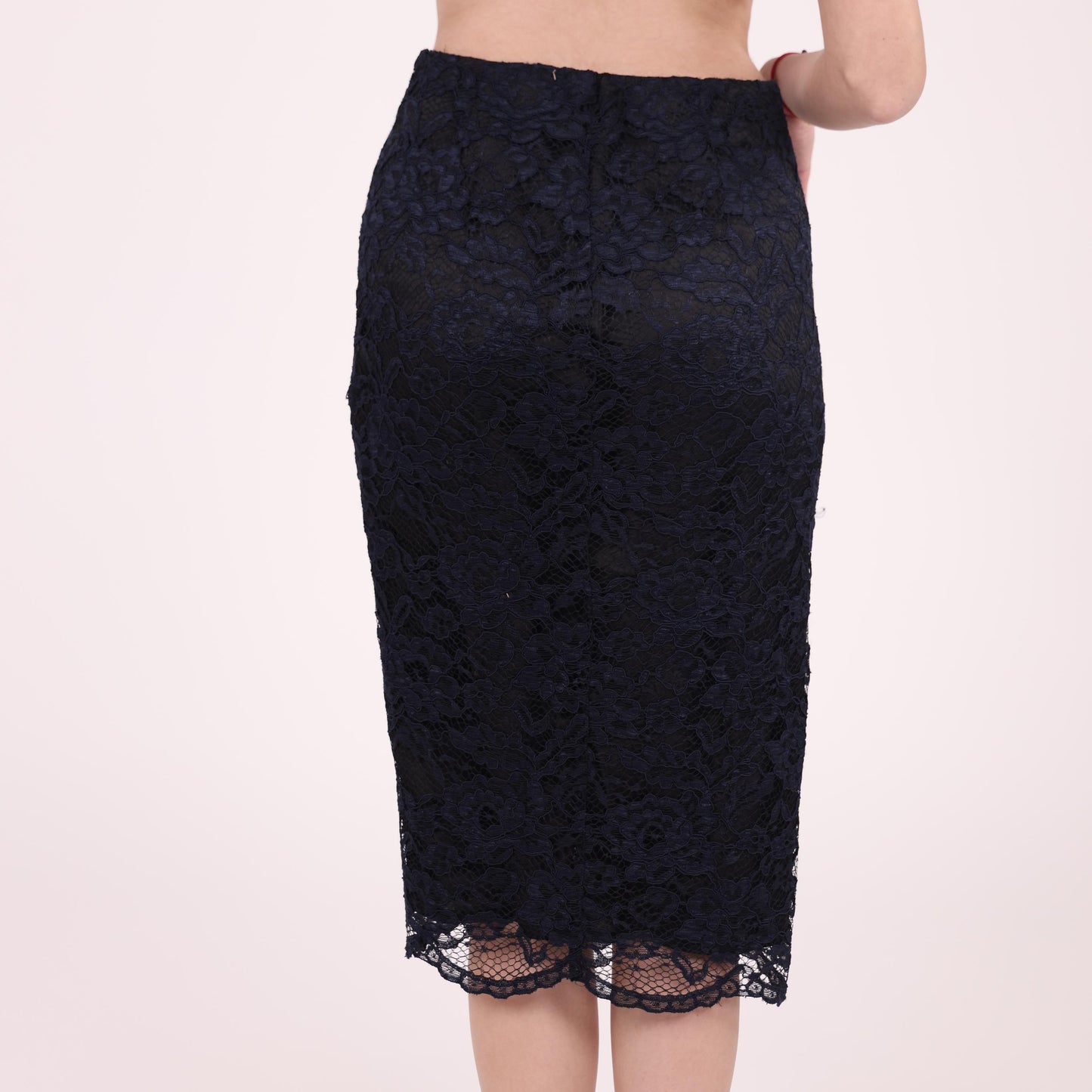 Navy Lace Pencil Skirt