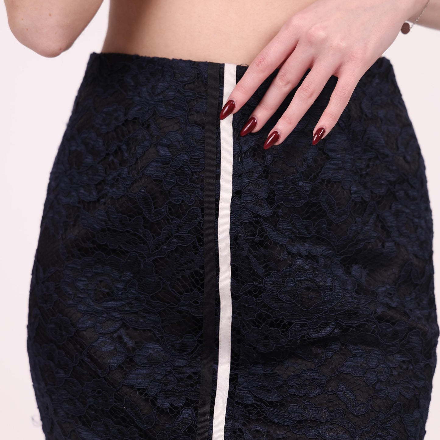 Navy Lace Pencil Skirt