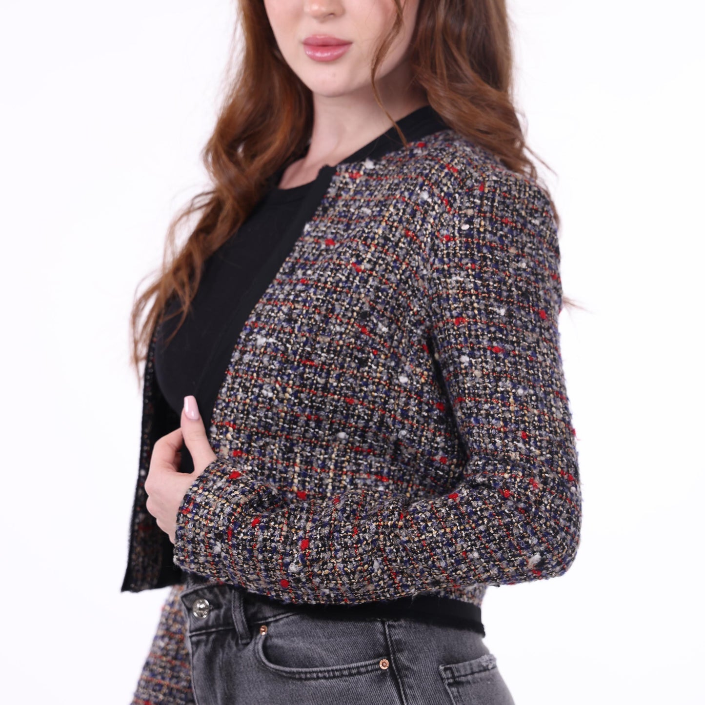 Cropped Multicolor Tweed Jacket