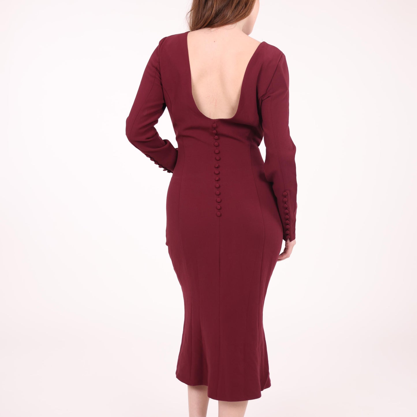 Burgundy Long-Sleeve Midi Dress