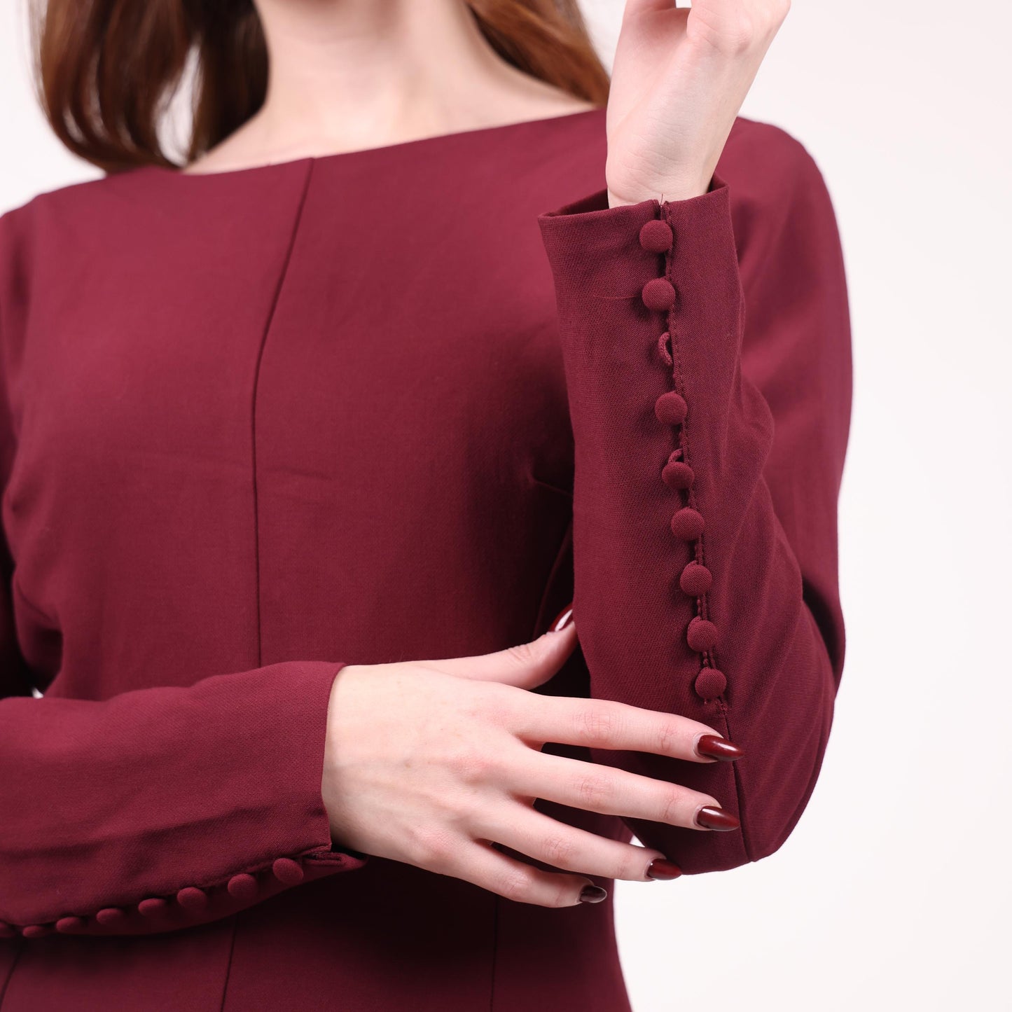 Burgundy Long-Sleeve Midi Dress