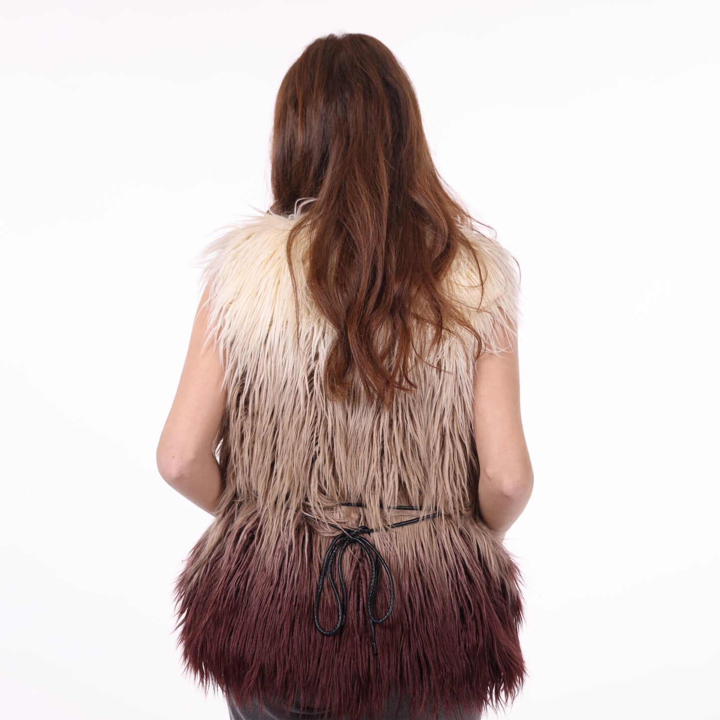 Ombre Faux Fur Vest in Beige and Burgundy