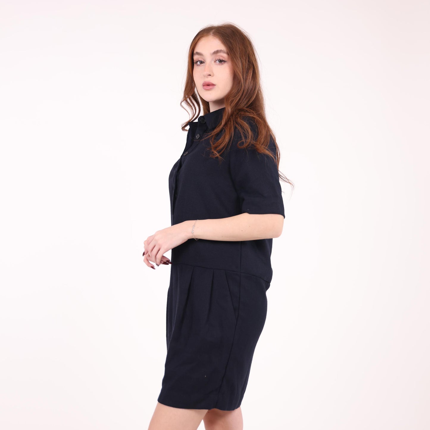 Navy Short-Sleeve Polo Mini Dress