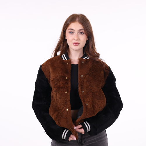 Two-Tone Faux Fur Bomber Jacket
