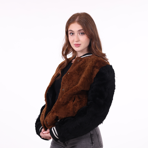 Two-Tone Faux Fur Bomber Jacket