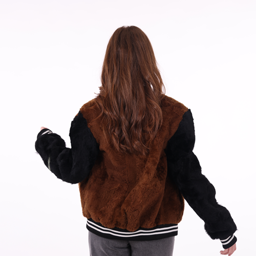 Two-Tone Faux Fur Bomber Jacket