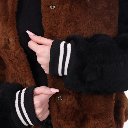 Two-Tone Faux Fur Bomber Jacket