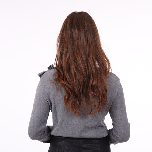 Gray Sweater with Ruffled Floral Accent