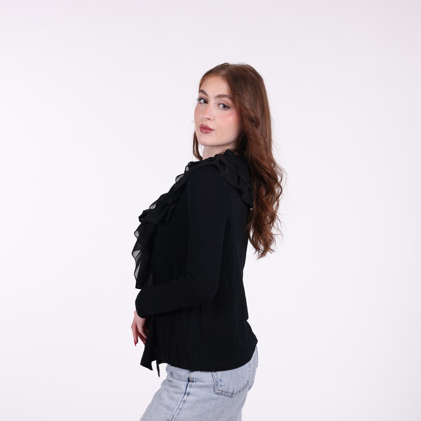 Black Ruffle Front Cardigan