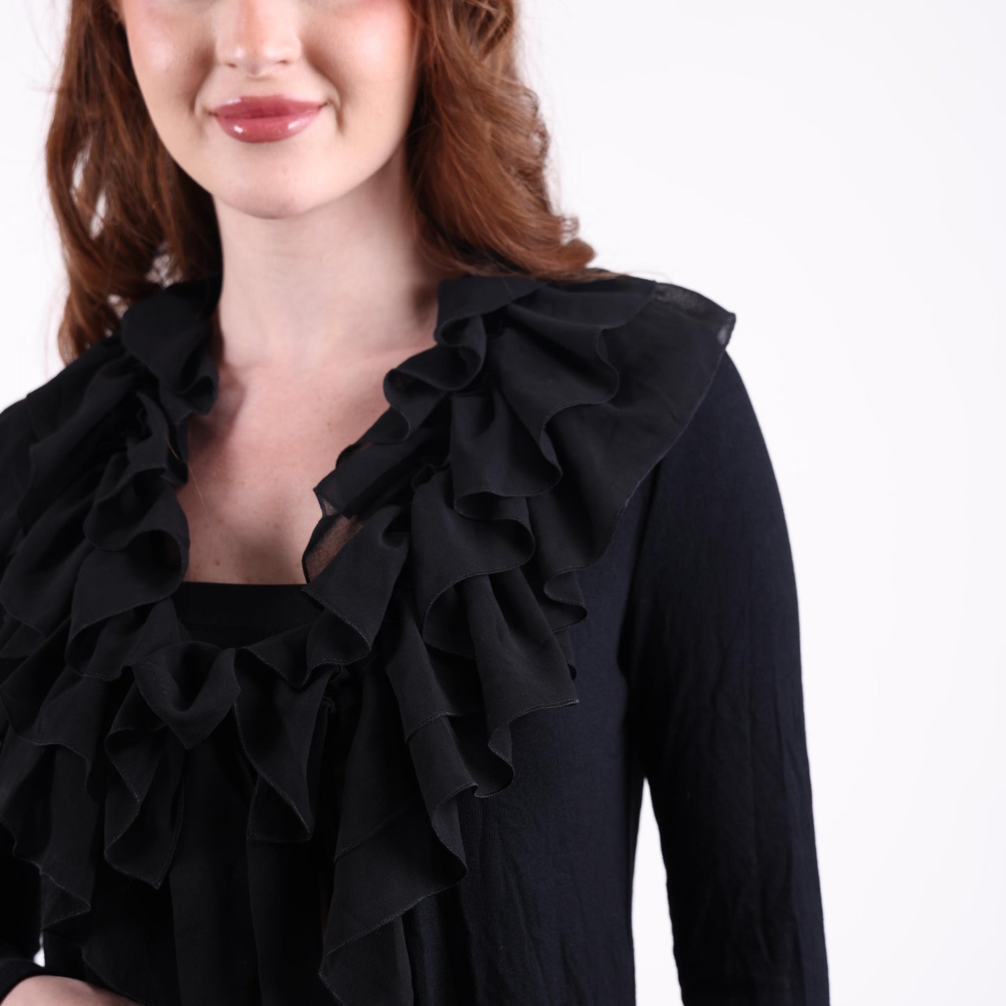Black Ruffle Front Cardigan