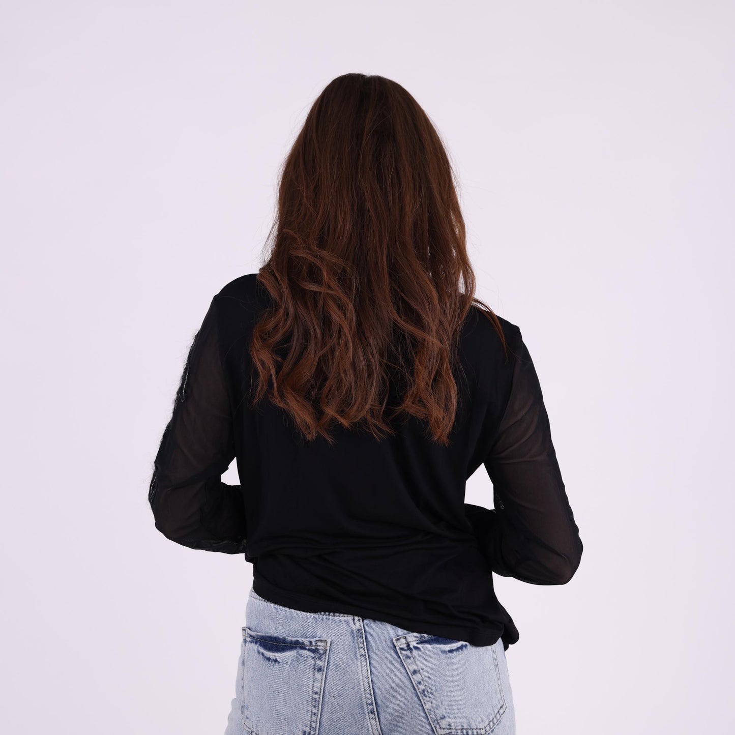 Black Sheer Sleeve Embroidered Top