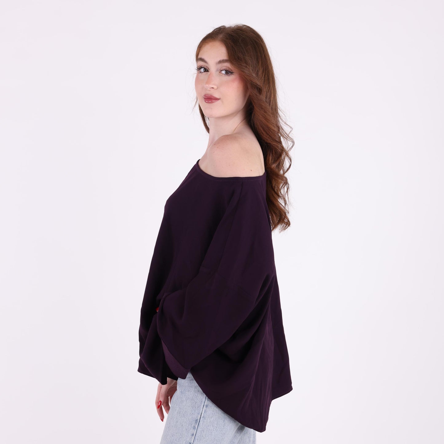 Oversized Off-Shoulder Plum Top