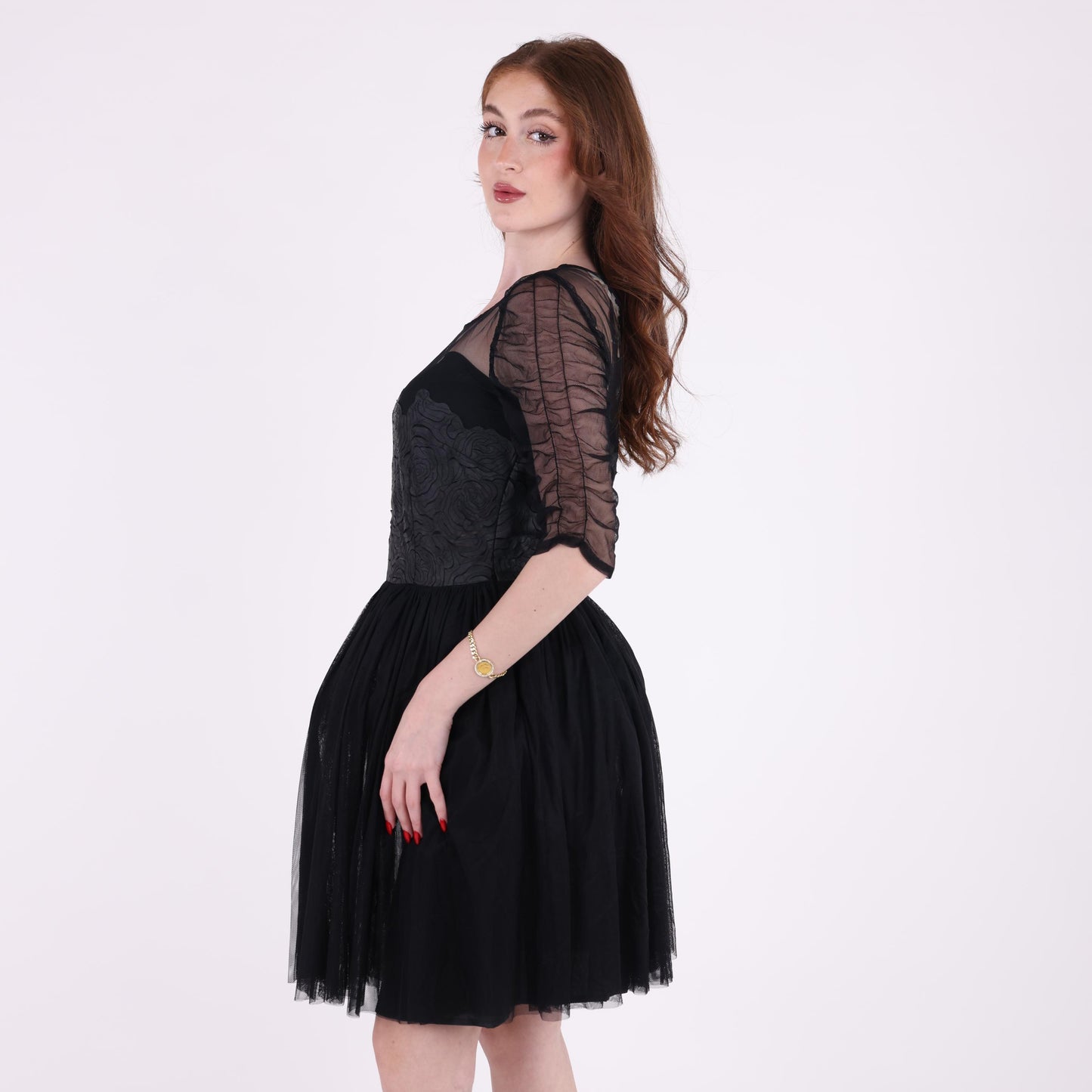 Black Sheer Embroidered Tulle Dress