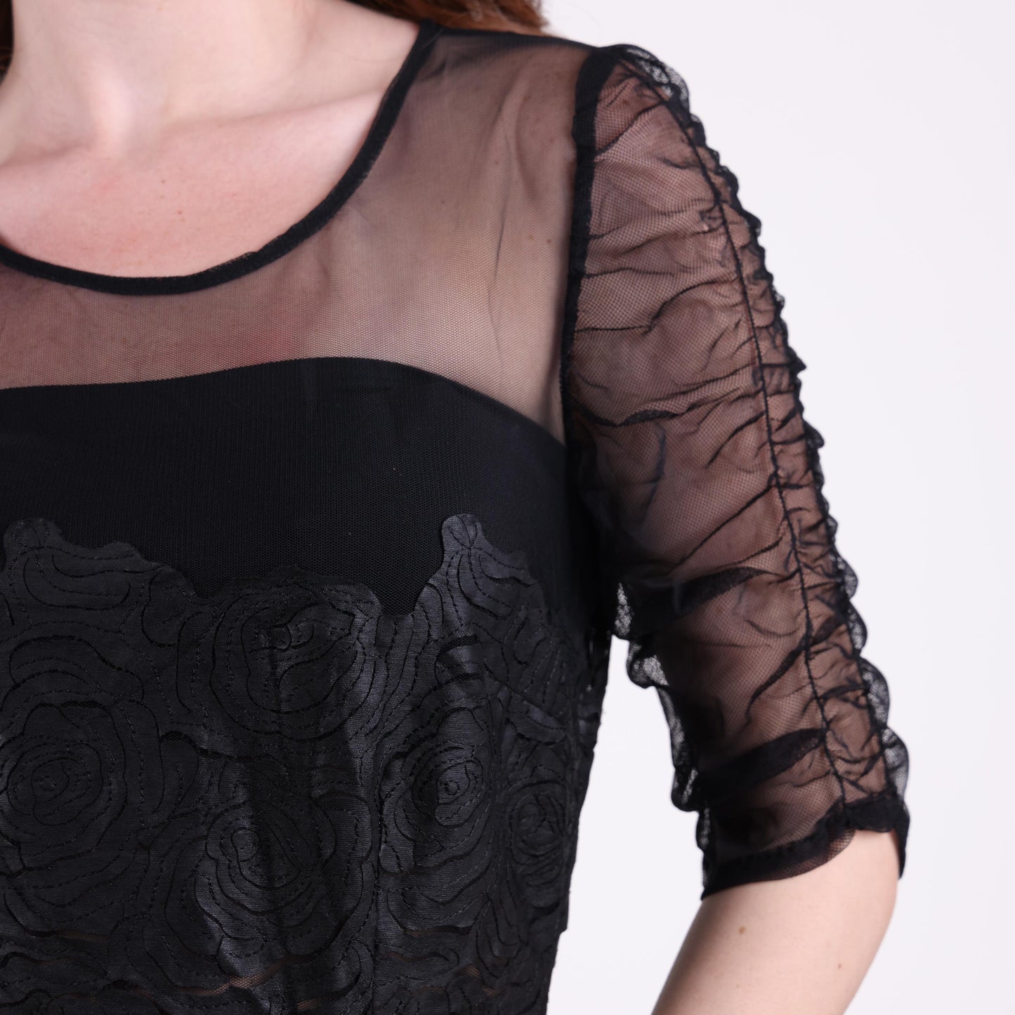 Black Sheer Embroidered Tulle Dress