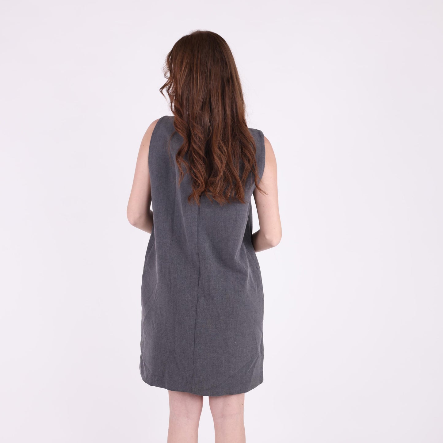 Sleeveless Charcoal Shift Dress with Braided Neckline