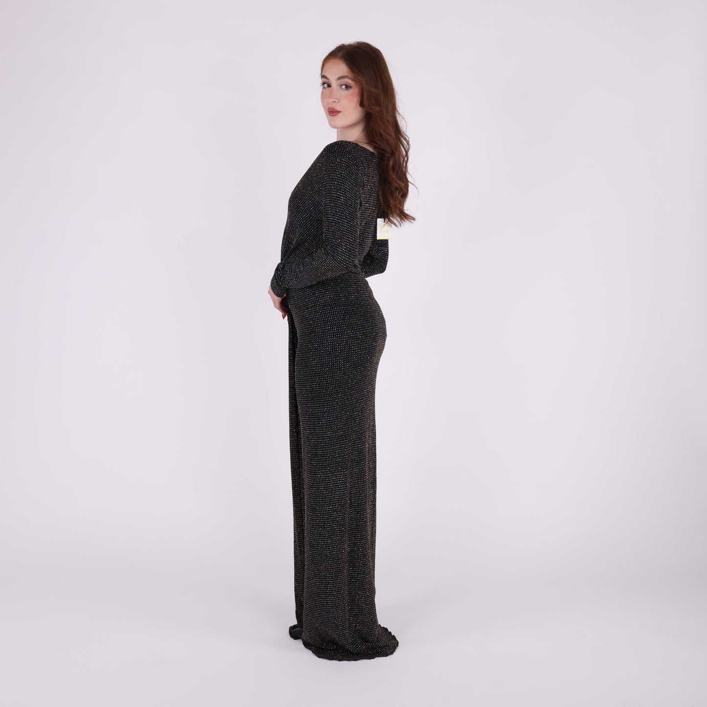 Shimmering Black Maxi Gown with Front Knot and Side Slit