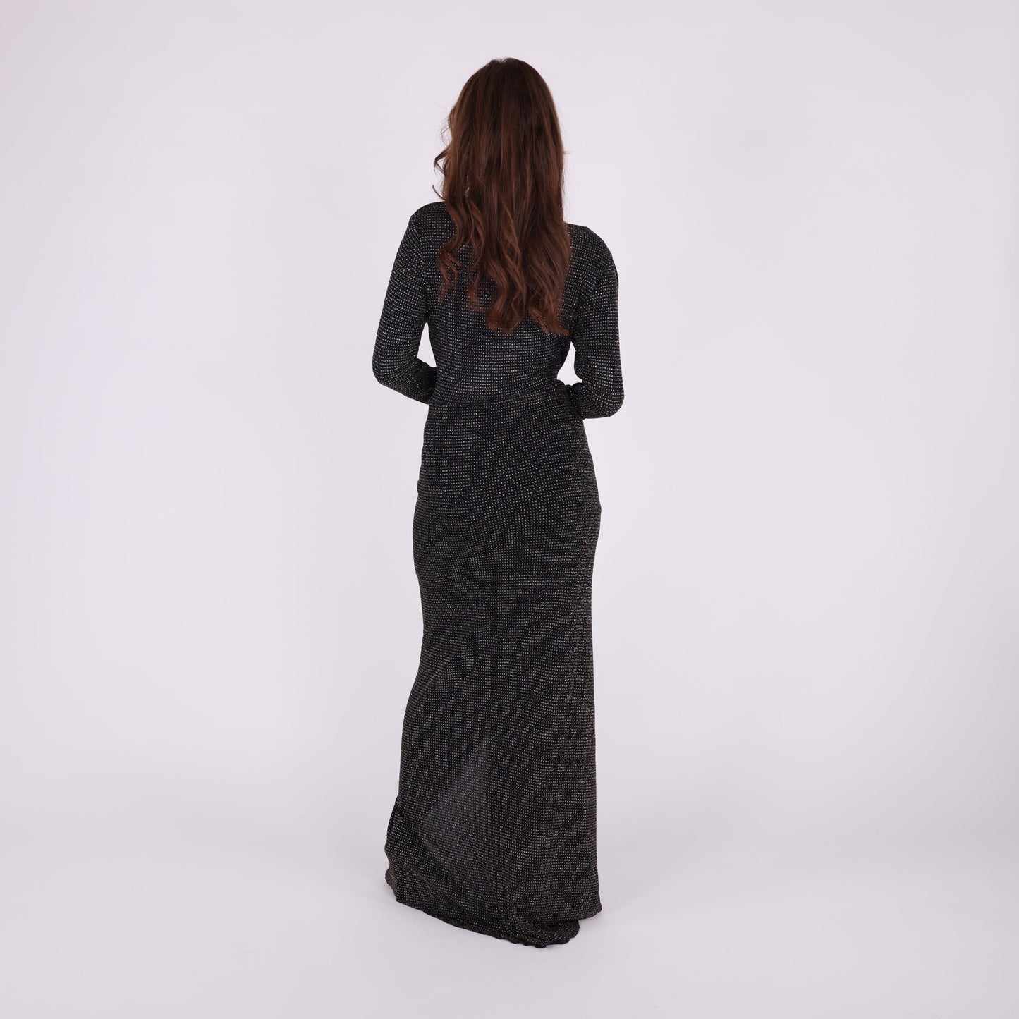 Shimmering Black Maxi Gown with Front Knot and Side Slit