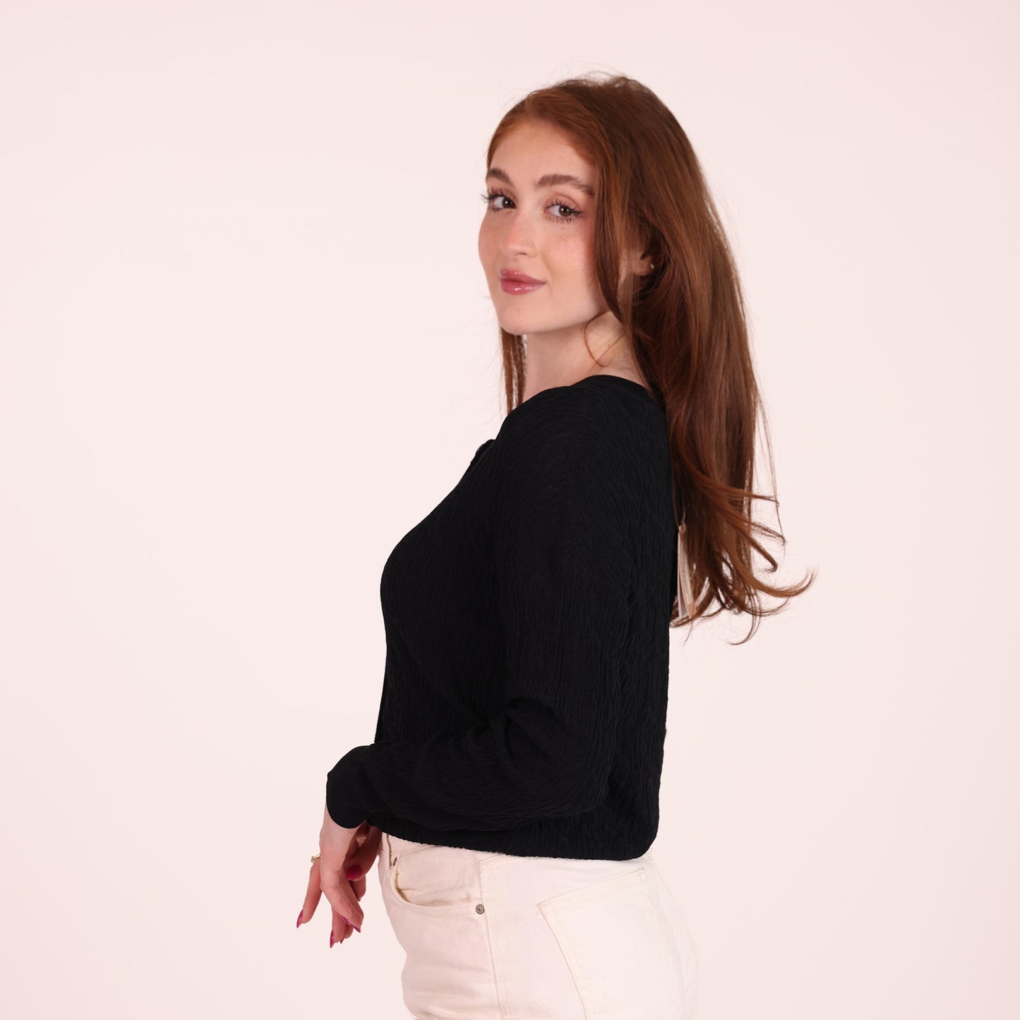 Classic Black Button-Up Knit Top