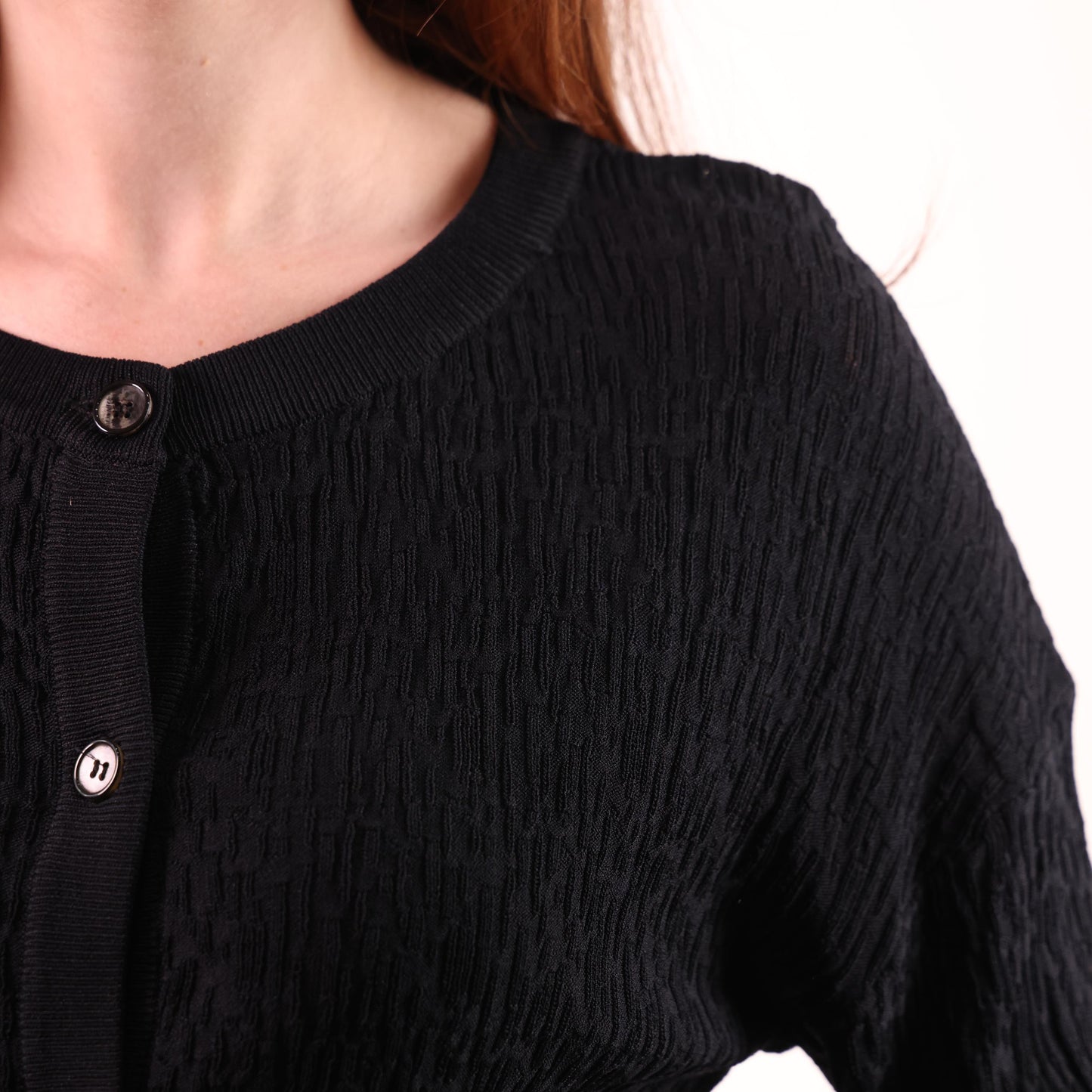 Classic Black Button-Up Knit Top