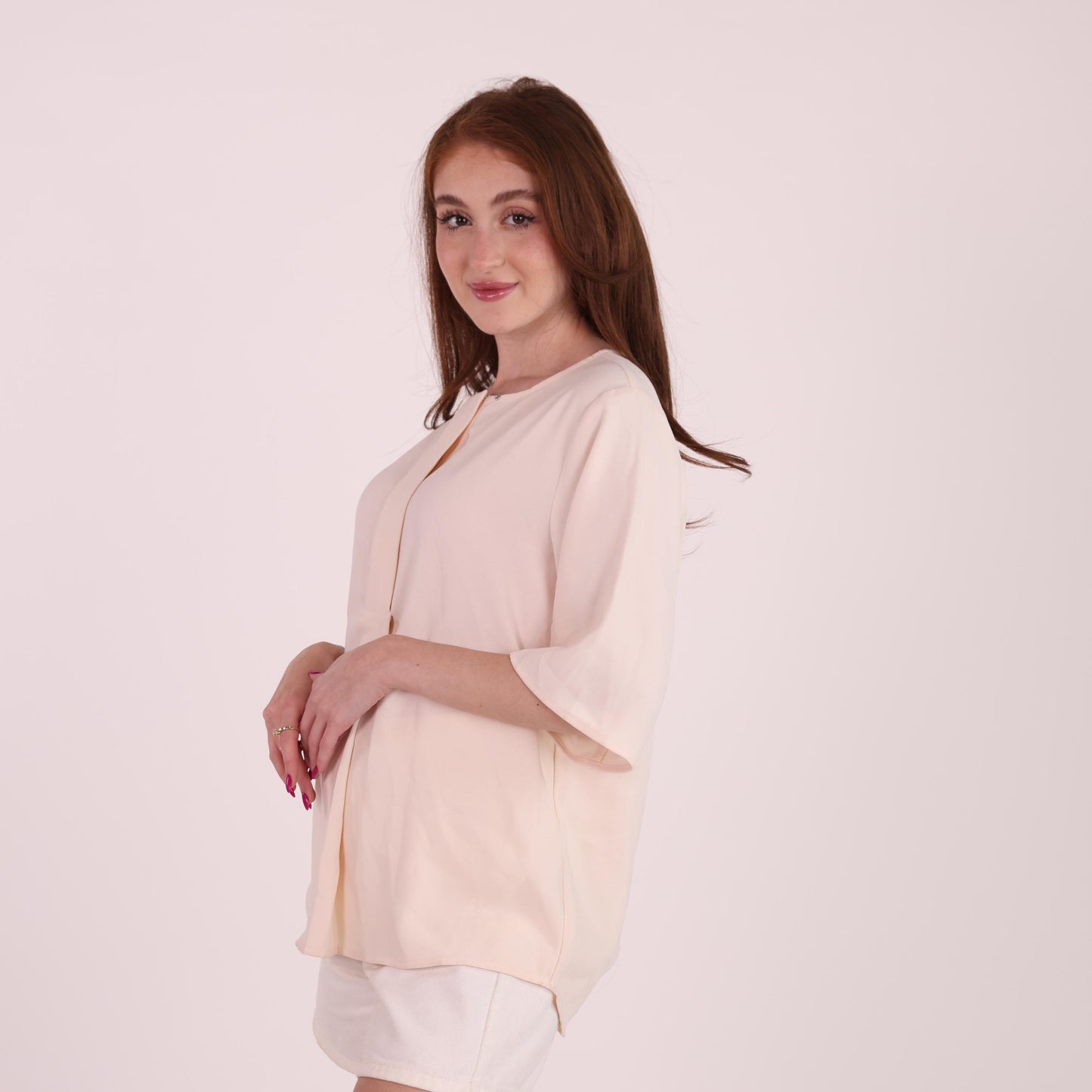 Soft Beige Draped Blouse