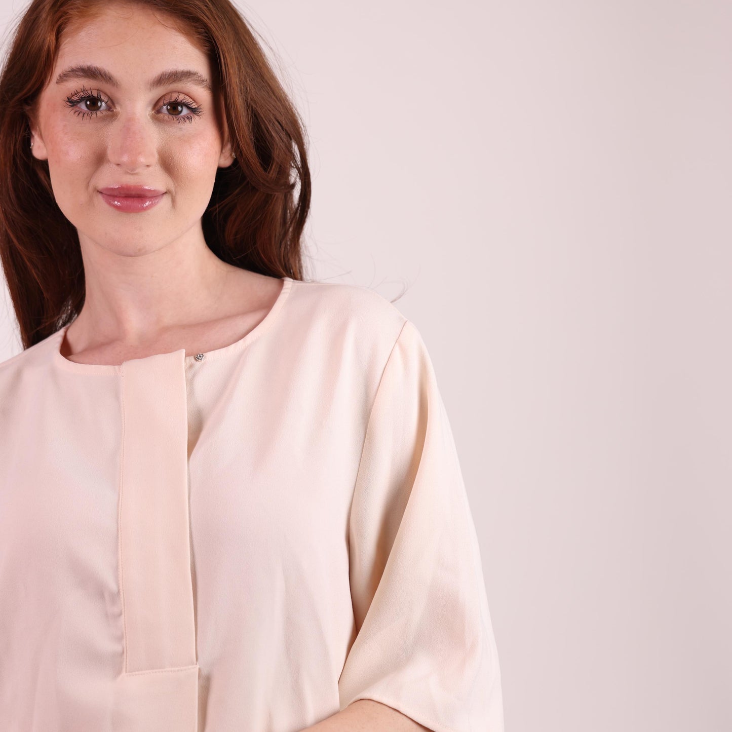 Soft Beige Draped Blouse