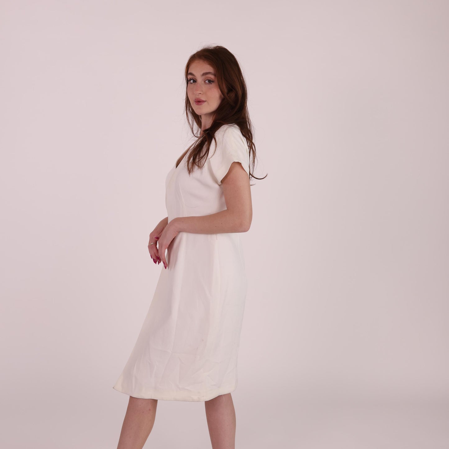Ivory Wrap-Front Midi Dress