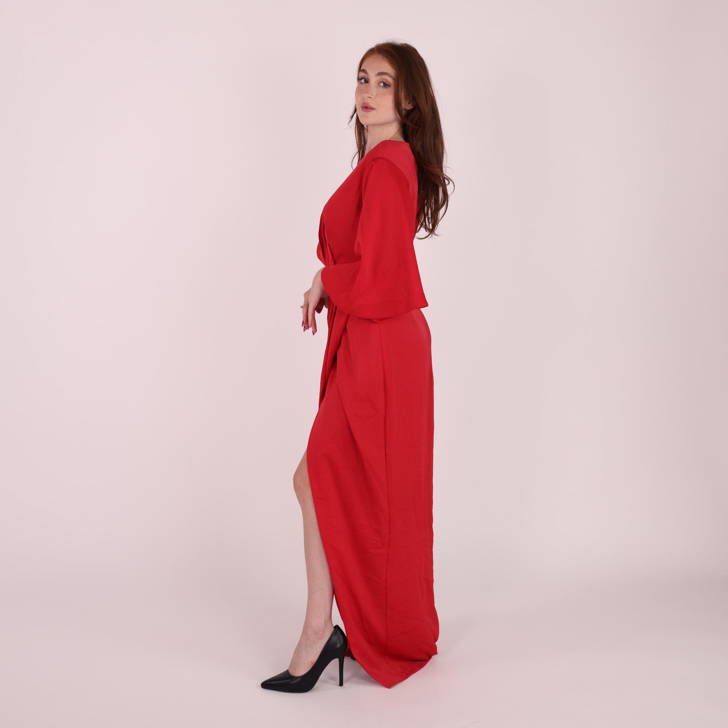 Red Wrap Maxi Dress with Side Slit
