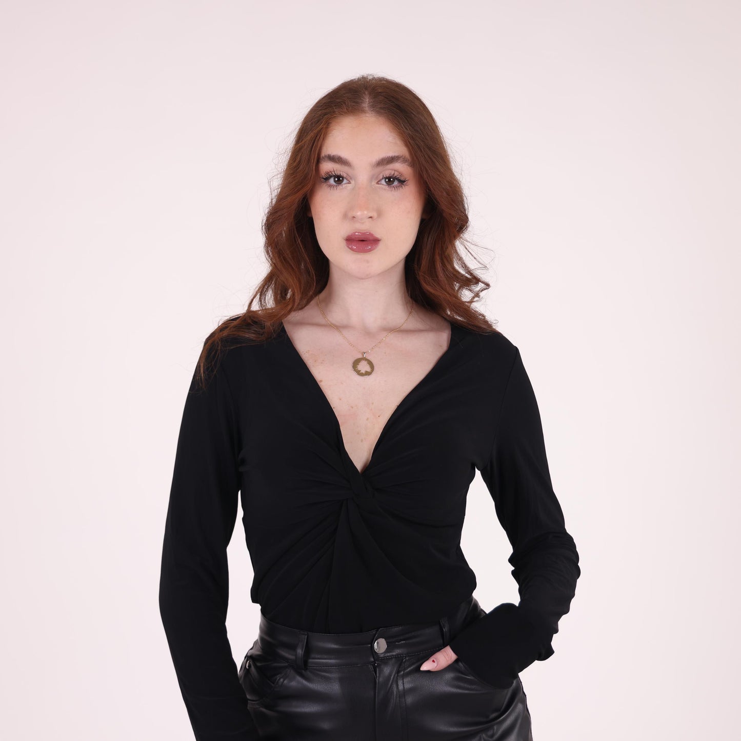 lack Long-Sleeve Twist-Front Bodysuit