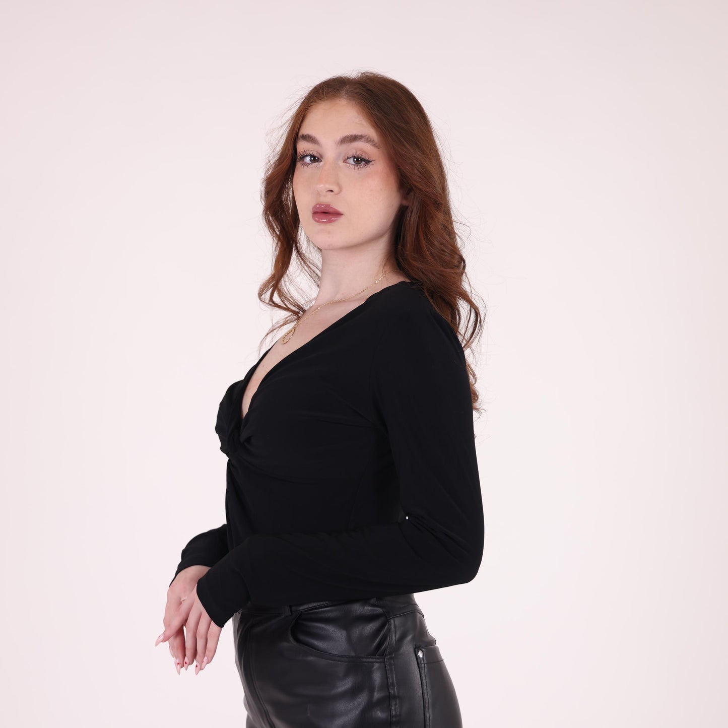 lack Long-Sleeve Twist-Front Bodysuit