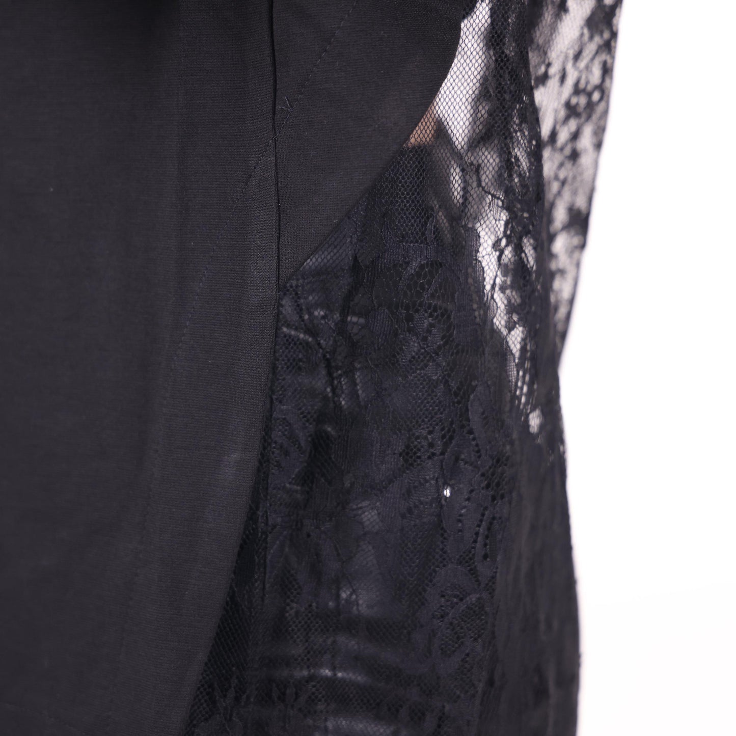 Black Crew-Neck T-Shirt with Lace Back