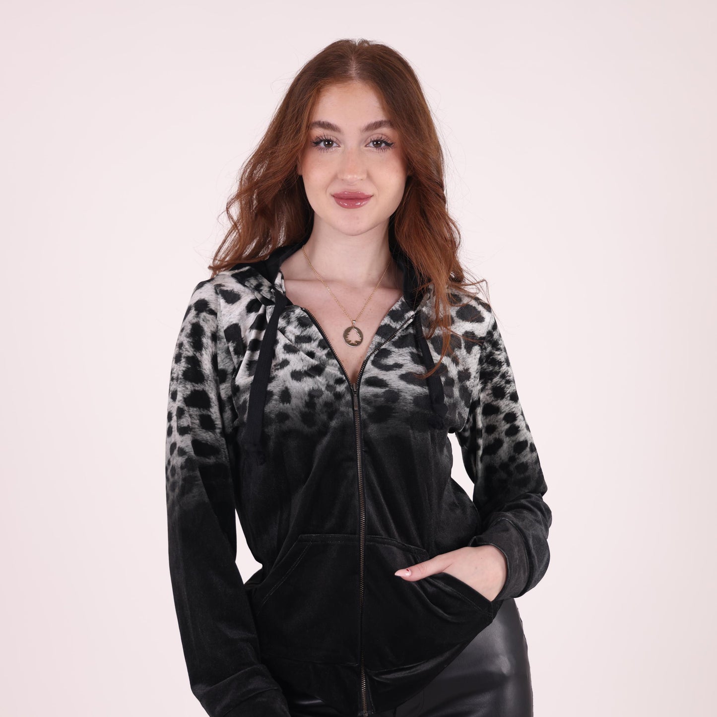 Black and Gray Gradient Animal Print Hoodie
