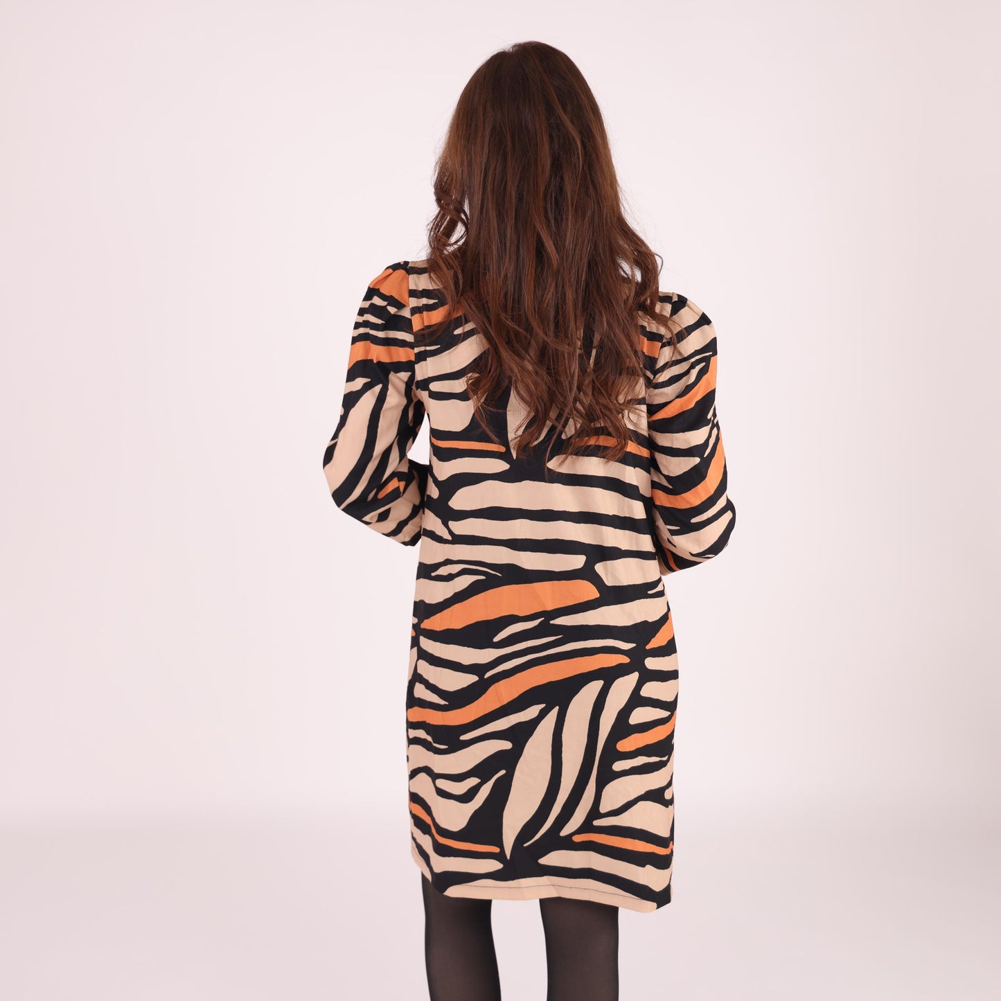 Beige and Orange Zebra Print Bow-Tie Dress