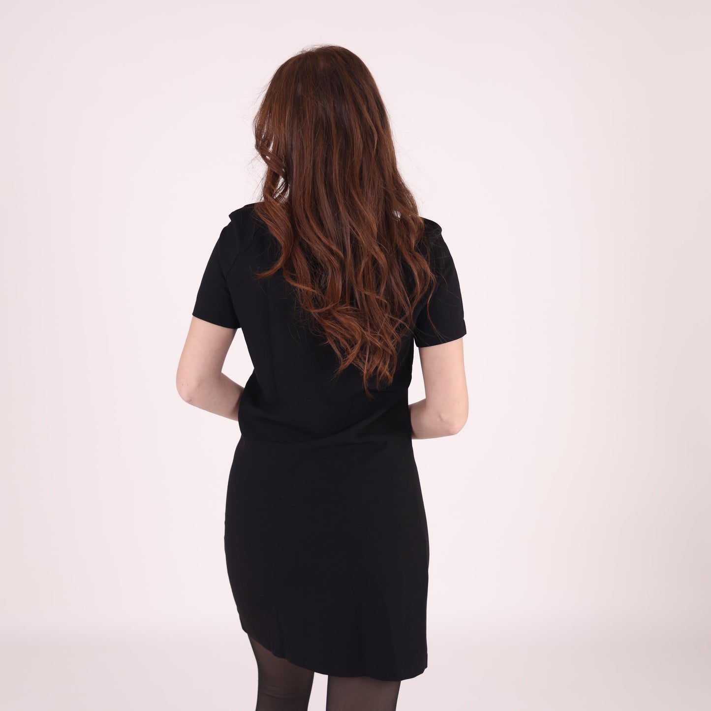 Black Embroidered Short-Sleeve Dress