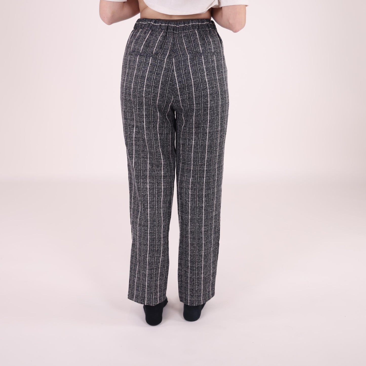 Gray Pinstripe High-Waisted Trousers
