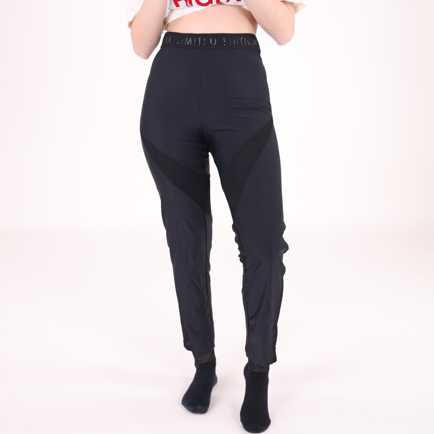 Black Athletic Leggings with Mesh Panel Details