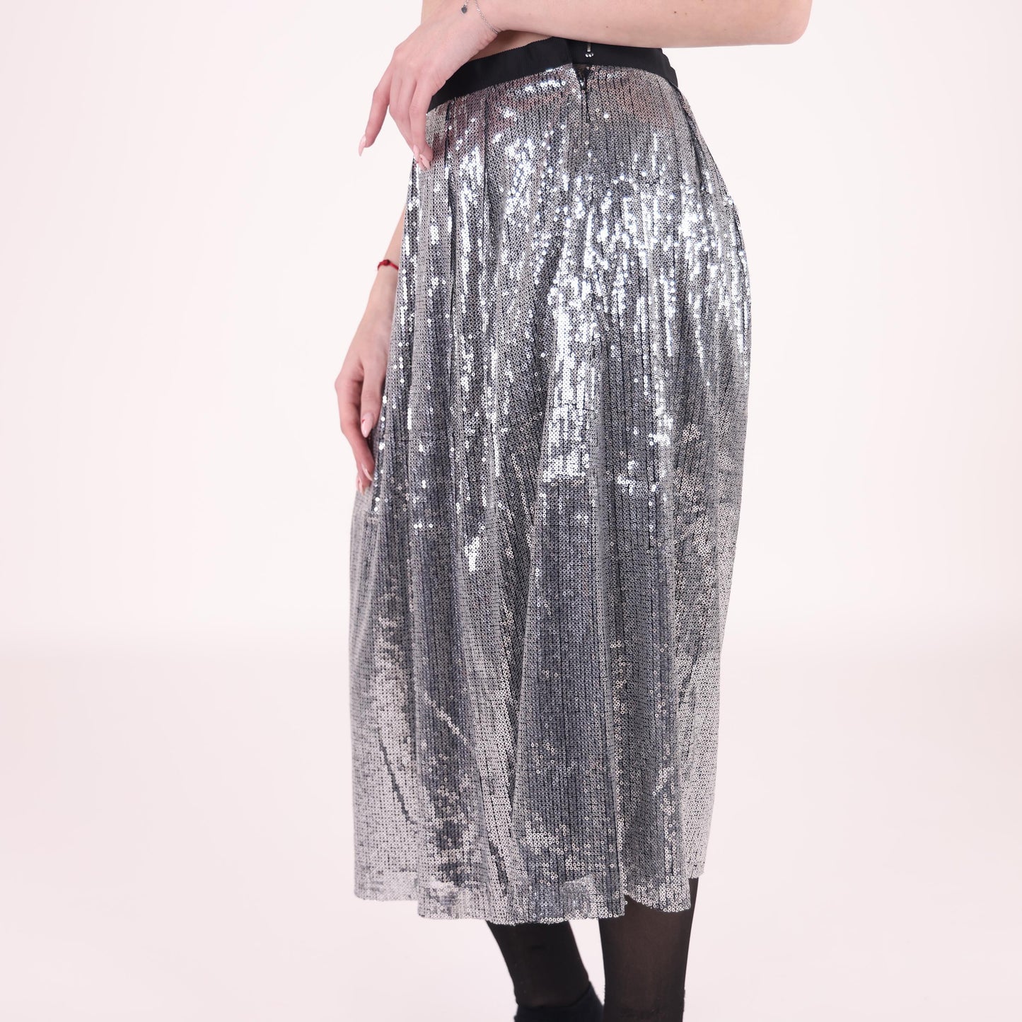 Silver Sequin Midi Skirt