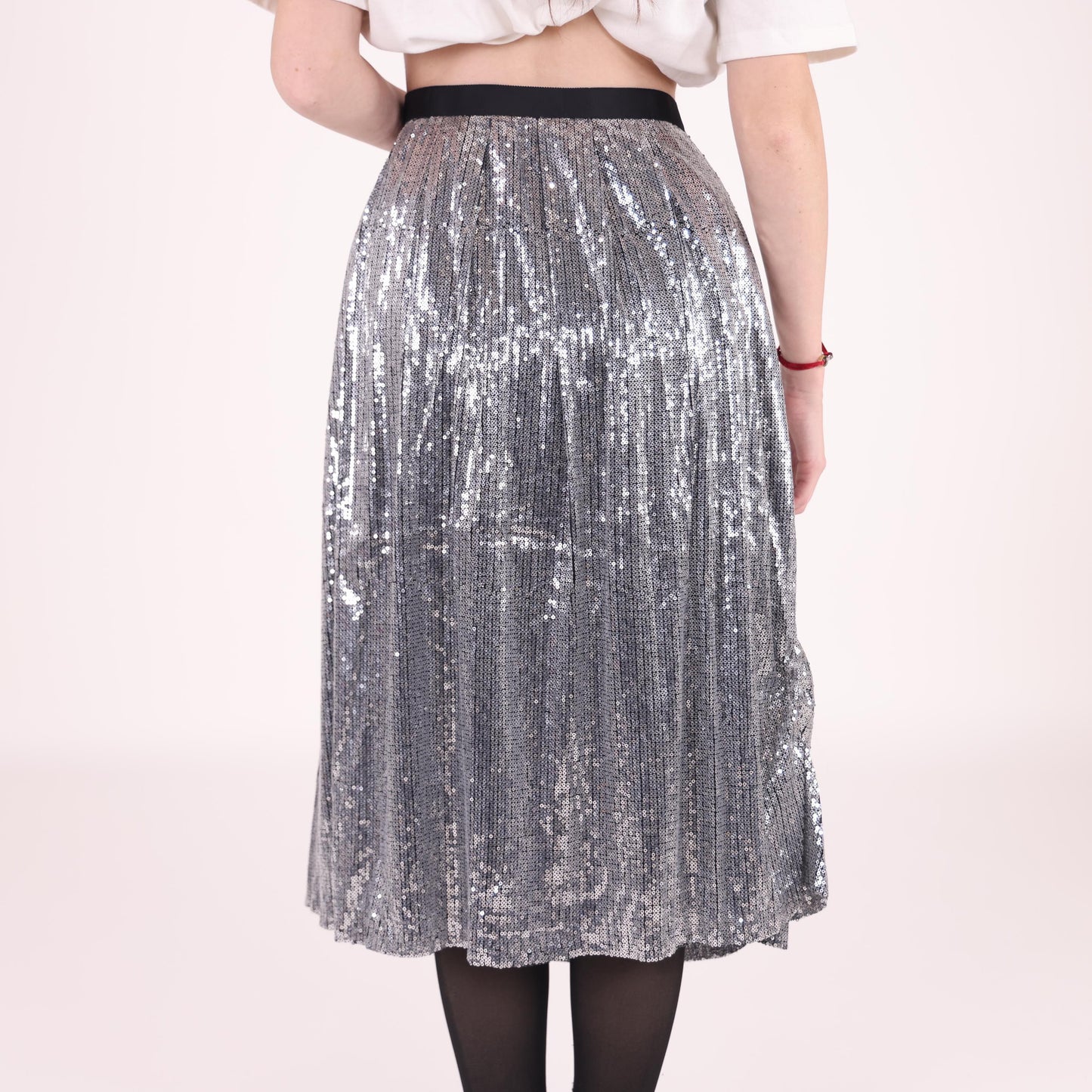 Silver Sequin Midi Skirt