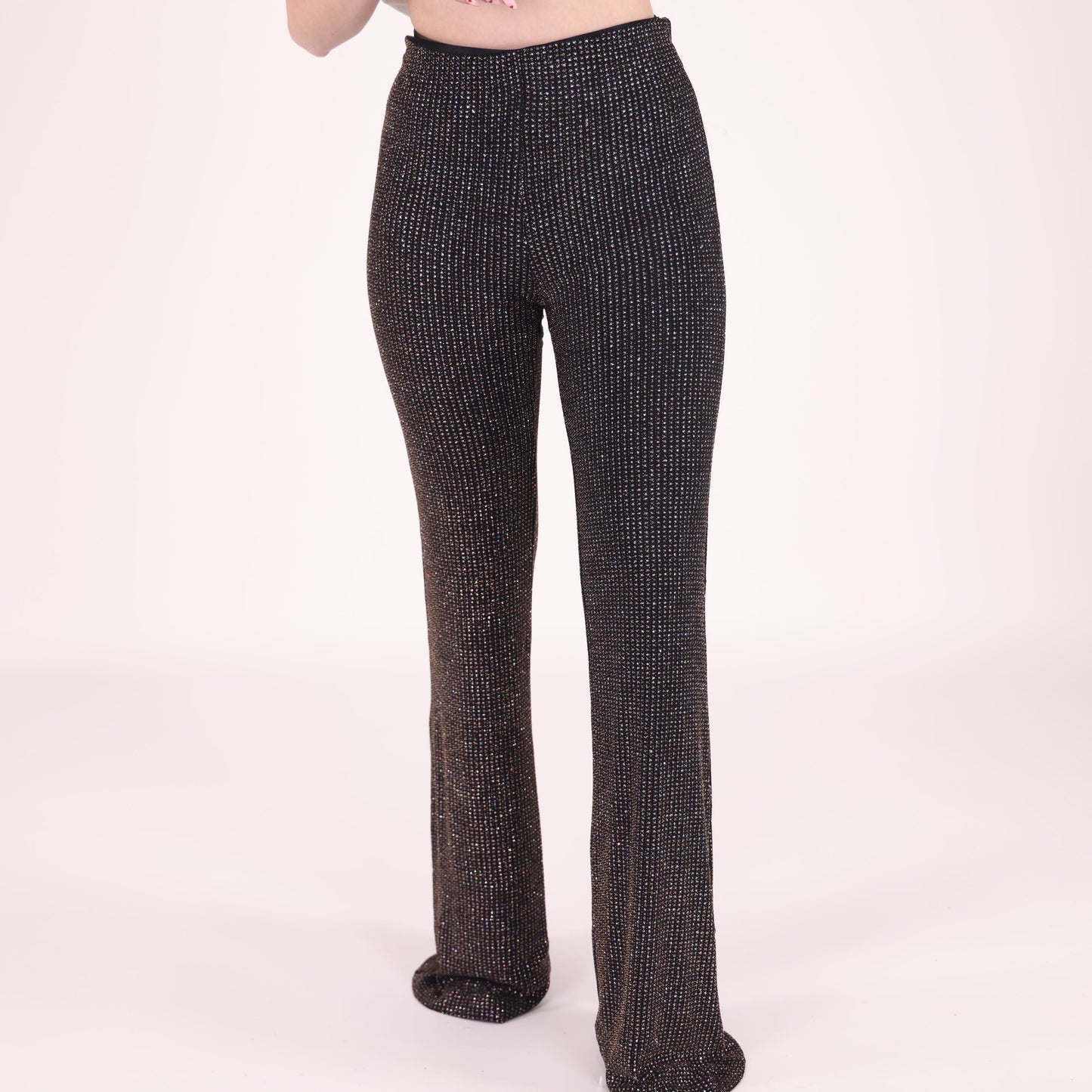 Black Glitter High-Waisted Flared Pants