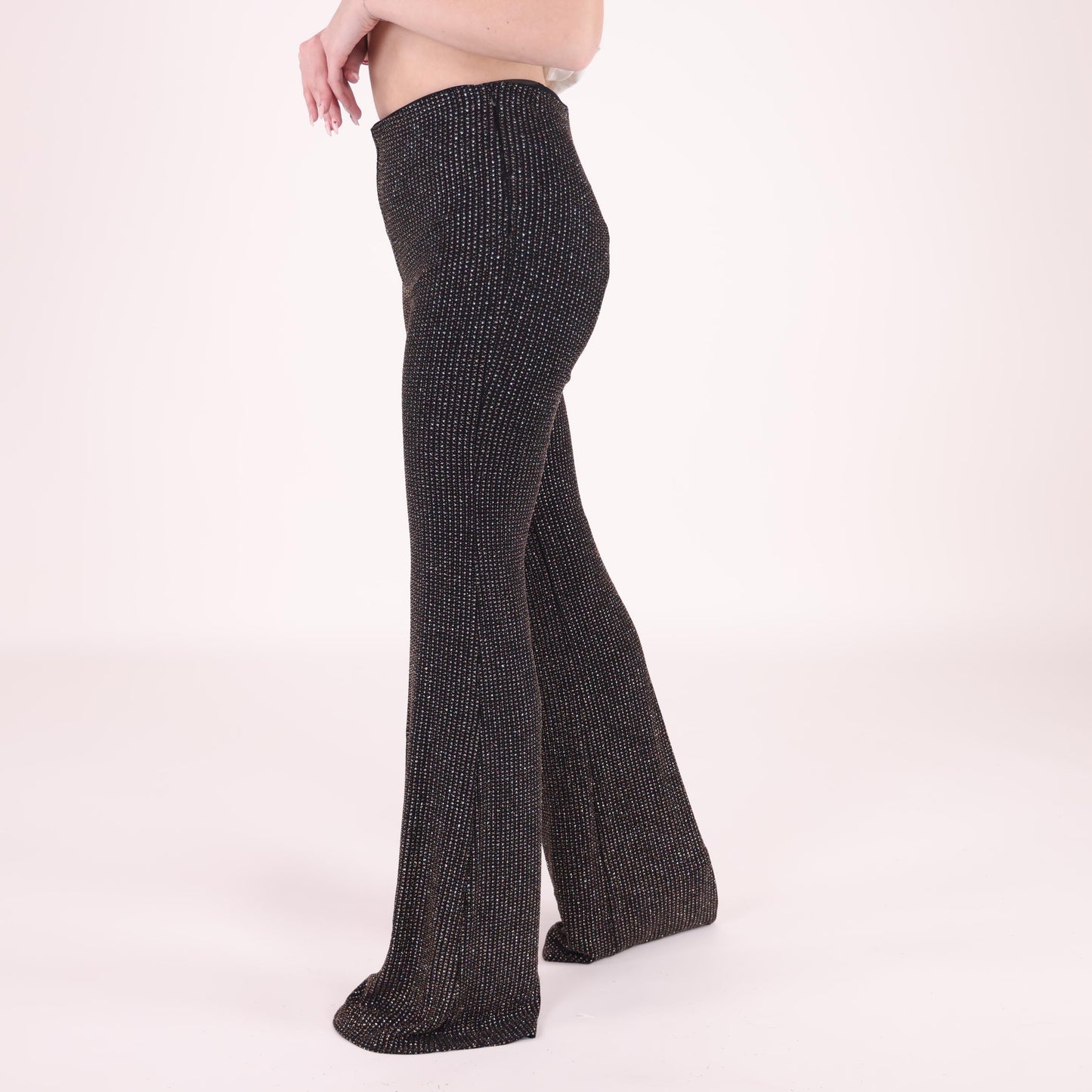 Black Glitter High-Waisted Flared Pants