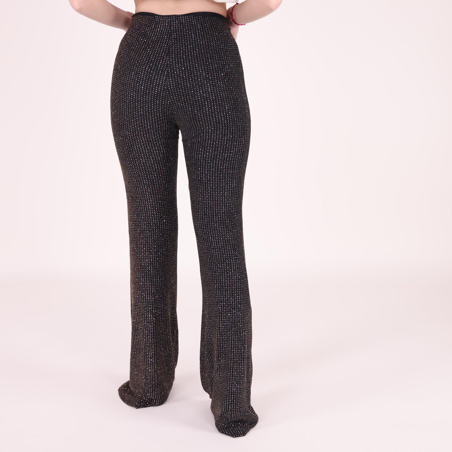 Black Glitter High-Waisted Flared Pants