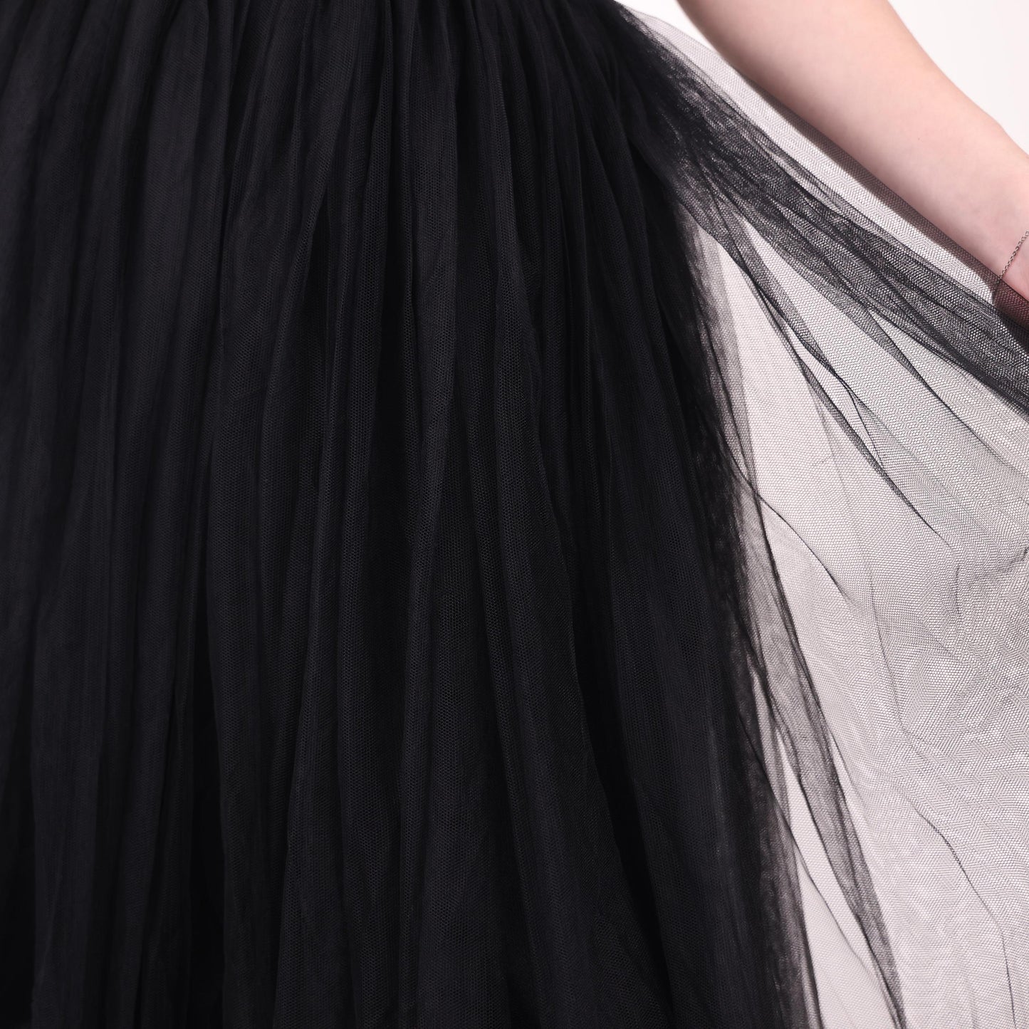 Black Layered Tulle Midi Skirt