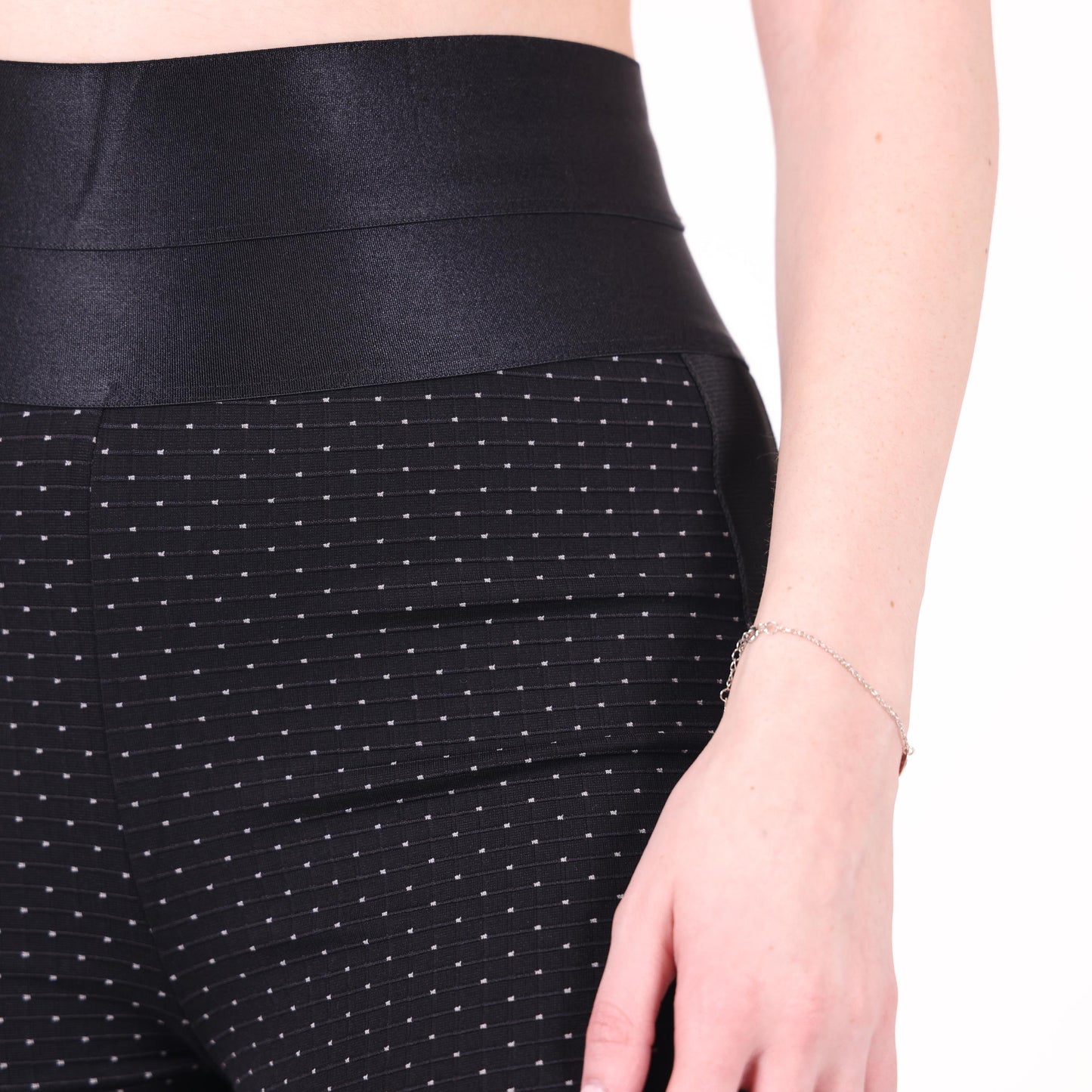 Black High-Waisted Leggings with Polka Dot Detail
