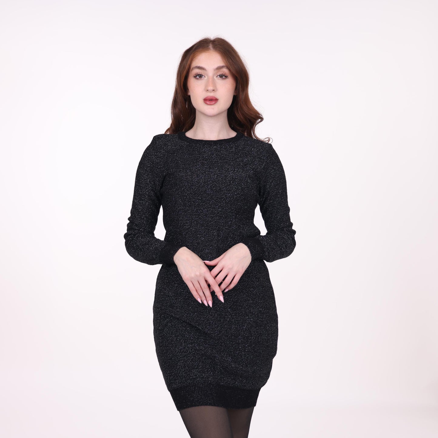 Black Glitter Knit Bodycon Dress