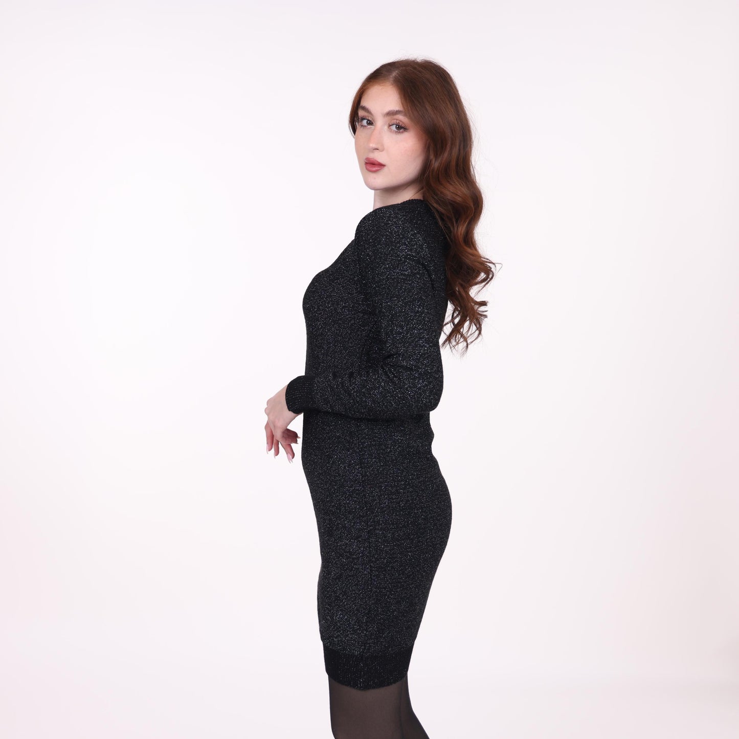 Black Glitter Knit Bodycon Dress
