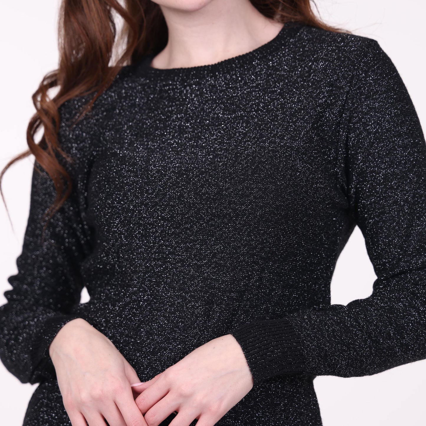 Black Glitter Knit Bodycon Dress