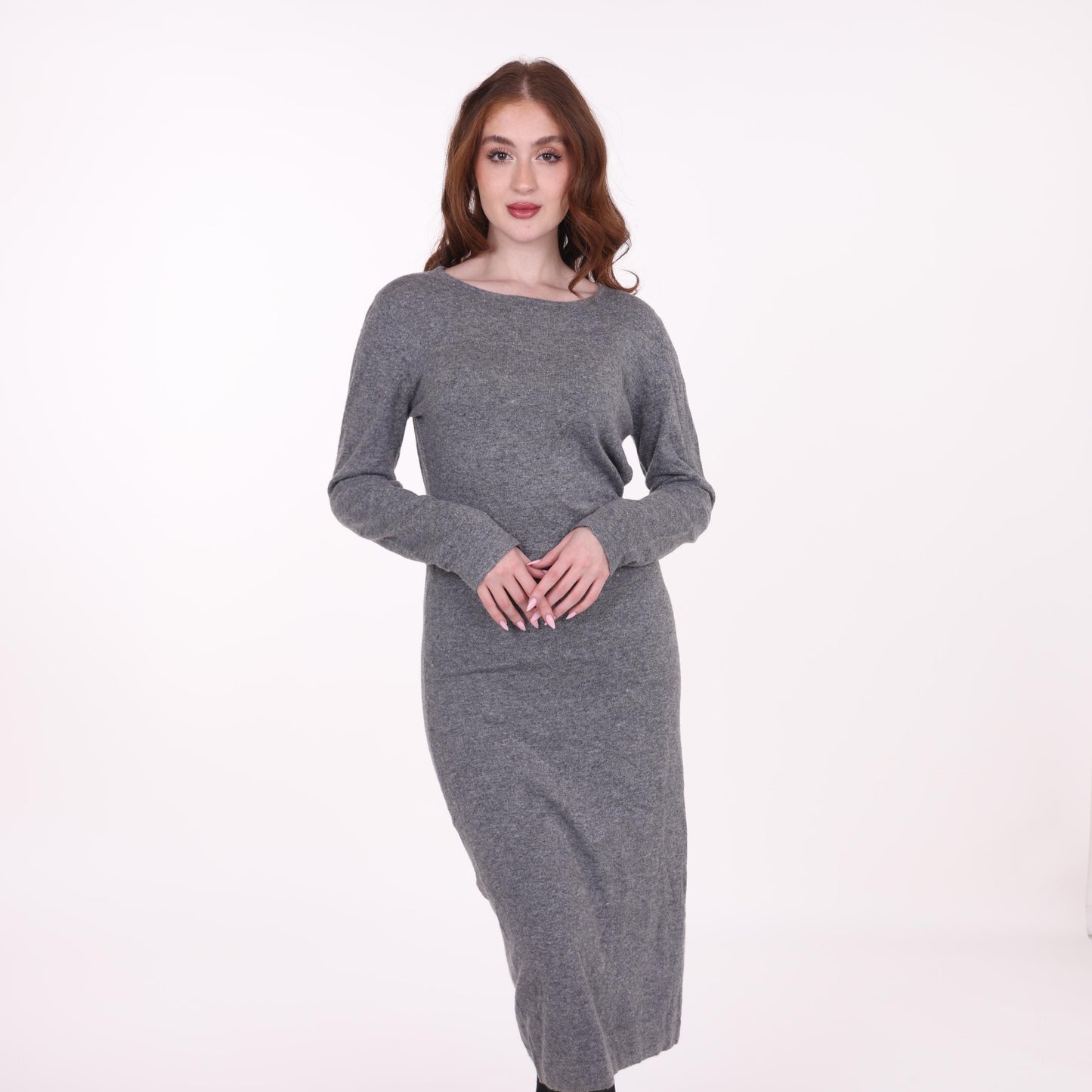 Gray Knit Midi Sweater Dress