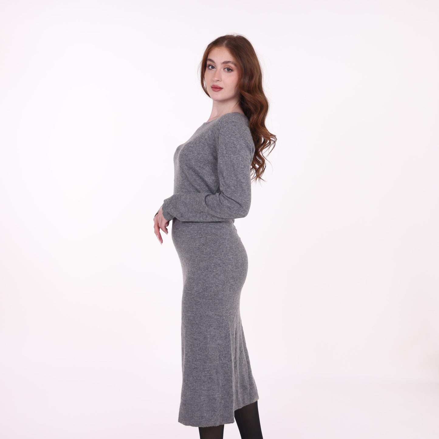 Gray Knit Midi Sweater Dress