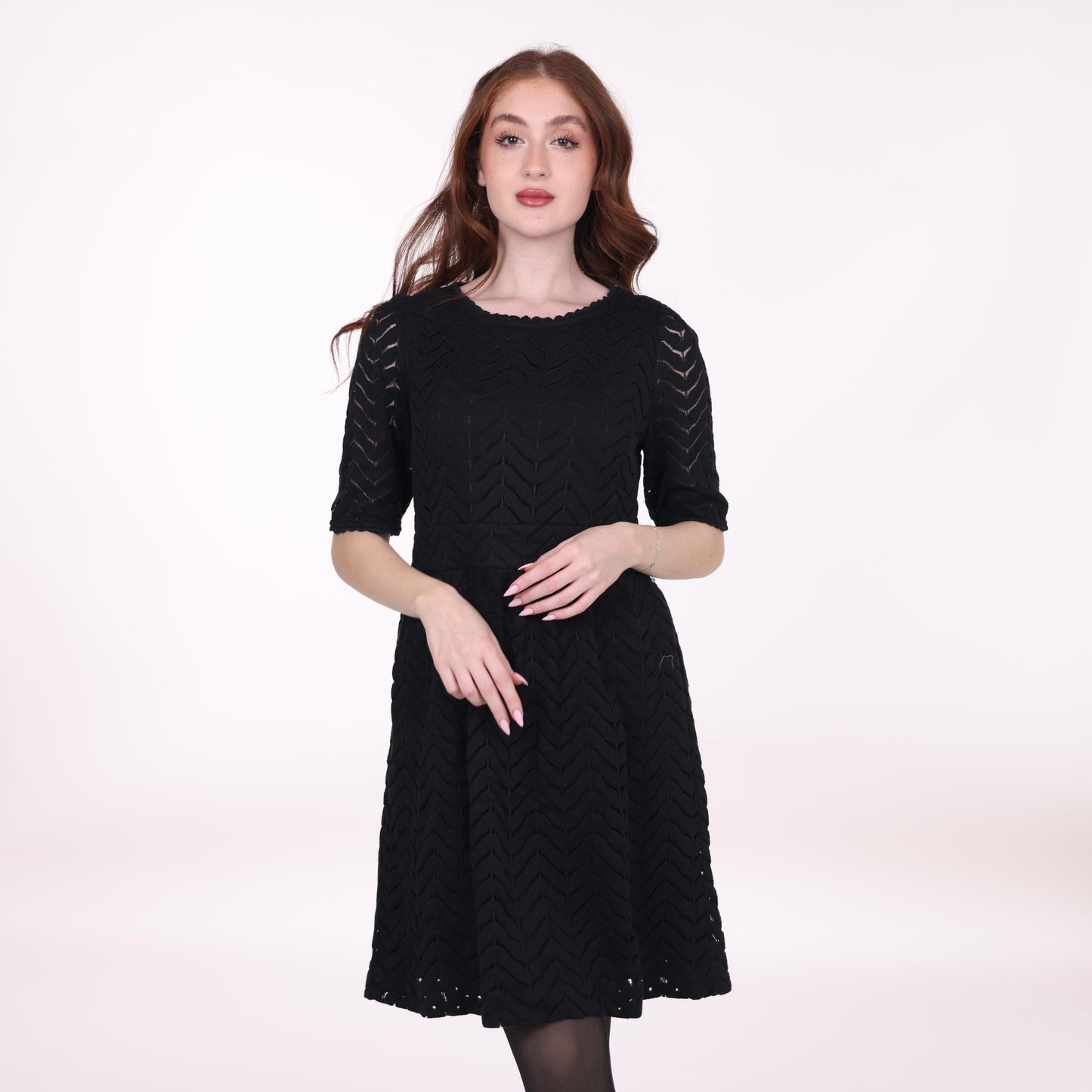 Black Textured A-Line Midi Dress